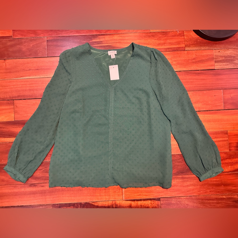 NWT. J.Crew Factory Green Textured Blouse, S